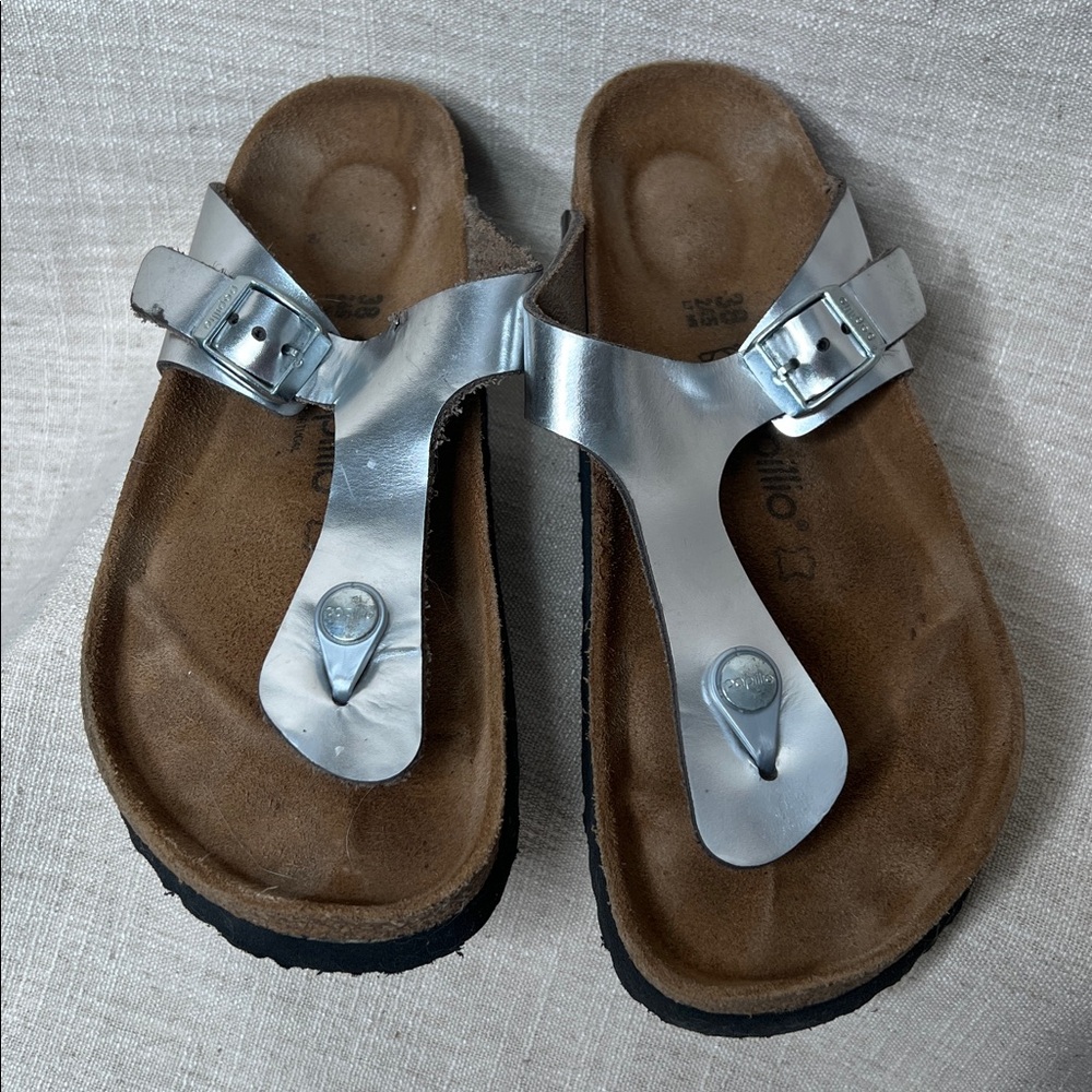 Birkenstock papillo women’s gizeh platform sandals, silver